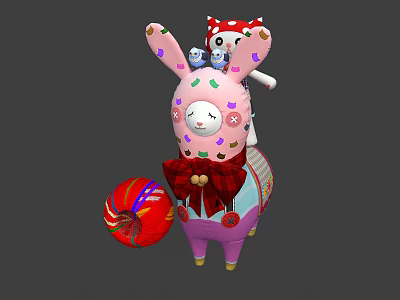 Colorful Spotted Pink Llama With Rabbit Character On Back Red Bow And Decorative Ball 3d model