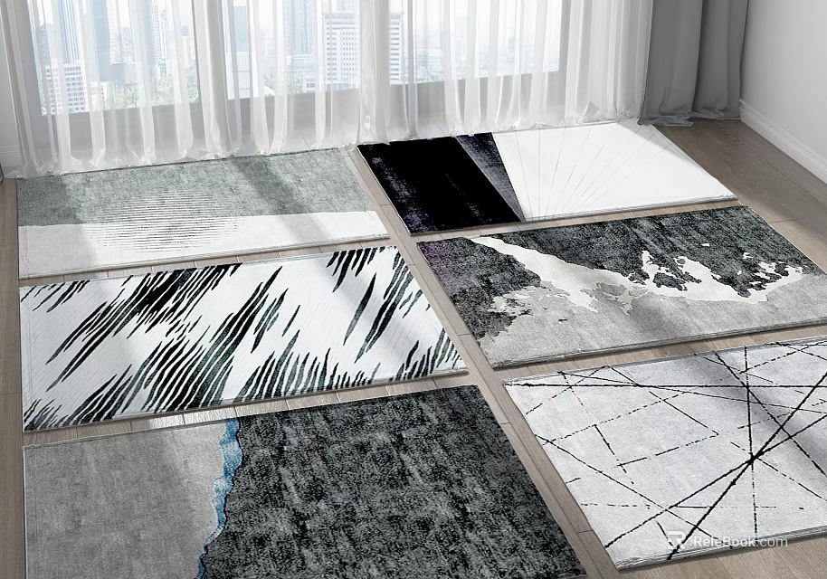 Modern Square Rugs With Abstract Geometric Striped Patterns For Home Decor 3d model