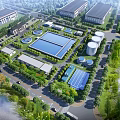 Aerial View of Modern Industrial Plant With Landscaped Surroundings Water Facilities and Storage Tanks