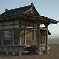 Traditional Ancient Wooden Architecture Featuring Upturned Eaves Latticed Windows And Stone Paved Ground