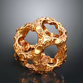Golden Hollow Spherical Decorative Sculpture With Intricate Patterns And Shiny Surface