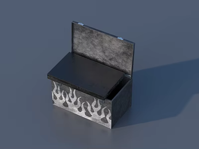 Durable Metal Tool Box With Flame Pattern Open Lid For Hardware Tools Storage 3d model