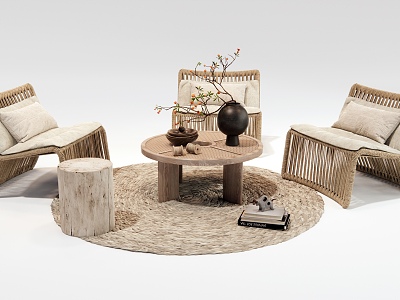 Modern Rattan Leisure Table and Chair Outdoor Chair Balcony Leisure Chair Coffee Table model