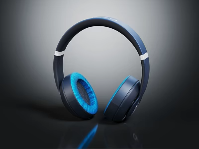 Deep Blue Wireless Over Ear Headphones With Modern Design Earcup Details And Reflective Finish 3d model
