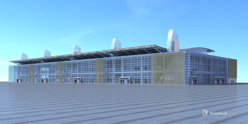 Modern Large Building With Glass Curtain Wall And Front Open Square 3d model 