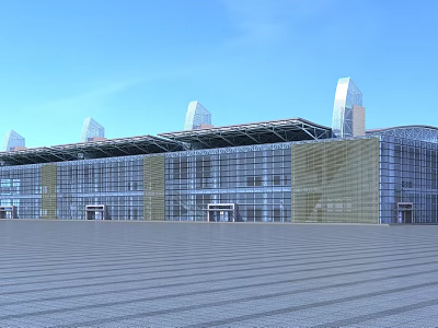 Modern Large Building With Glass Curtain Wall And Front Open Square 3d model