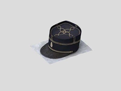 Stylish Black Hat With Gold Decorative Patterns And Dark Brim Design 3d model