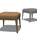 Leather And Checkered Sofa Stools With Stitched Details And Slim Legs Design