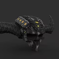 Game and Movie Character Armored Skull With Horns Mechanical Elements And Yellow Glowing Parts