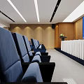 Modern Conference Room Interior Design With Blue Chairs Podium And Large Screen