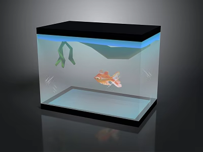 Clear Fish Tank Interior With Colorful Fish Green Aquatic Plants And Black Top 3d model