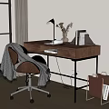 Wooden Desk With Drawer Table Lamp Dried Flowers Books And Chair With Plaid Scarf