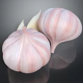 Fresh Pink and White Garlic Bulbs with Green Leaves on Dark Background Natural Texture