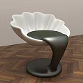 Modern Petal Shaped White Chair With Black Curved Base And Wooden Floor