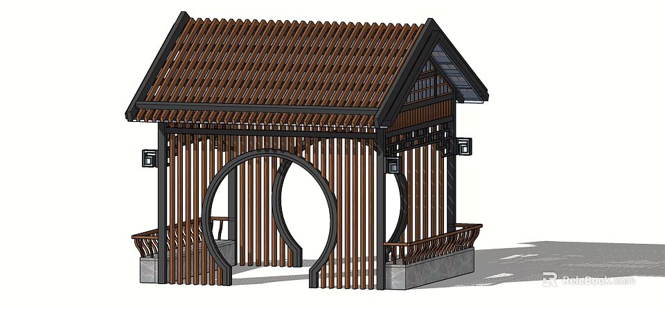 Modern Landscape Pavilion With Wooden Structure Circular Arch Design And Brown Roof 3d model 