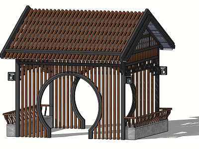 Modern Landscape Pavilion With Wooden Structure Circular Arch Design And Brown Roof 3d model