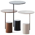Modern Round Side Tables with Three Different Colored Cylindrical Bases 3d model