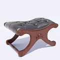 Classic Ottoman With Tufted Leather Upholstery And Carved Wooden Legs