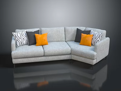 Gray Fabric Sectional Sofa with Orange Gray and Black White Striped Pillows Modern Living Room 3d model