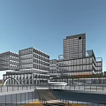 Modern Industrial Park With Glass Curtain Walls Green Spaces And Open Courtyard Areas