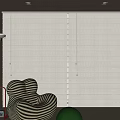 Modern Room Interior Featuring White Roman Blinds With Striped Armchair And Green Side Table