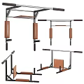 Multifunctional Sports Equipment With Pull Up Bar Ab Bench Brown Leather Seat Black Metal Frame