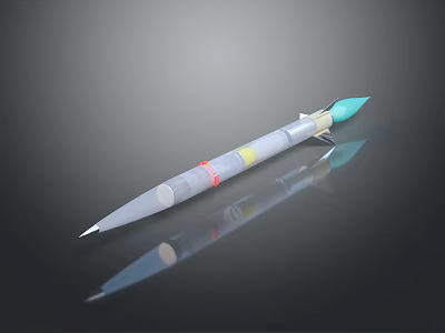 Streamlined Military Missile With Gray Body Colorful Markings Light Blue Tip And Fins 3d model