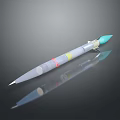 Streamlined Military Missile With Gray Body Colorful Markings Light Blue Tip And Fins