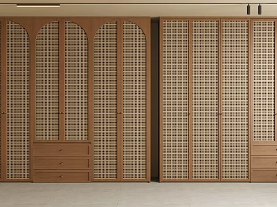 Modern Wooden Wardrobe With Lattice Door Design And Drawer Storage Organizer Solution 3d model