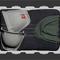Metal Storage Box Containing White Safety Helmets And Green Clothing