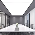 Modern Minimalist Conference Room Interior Design With Long Table Glass Partitions And Chairs
