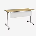 Public Office Space Desk With Wooden Top White Metal Legs And Mobile Wheels