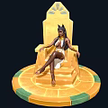 Egyptian Cat Eared Character On Golden Throne With White Gold Outfit And Patterned Base Decorations