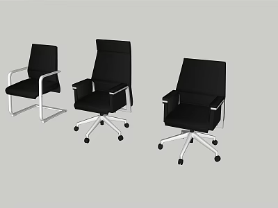 Black Office Chairs With White Metal Legs And Wheels In Various Styles 3d model