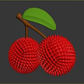 Cartoon Scene Featuring Two Red Spiky Fruits With Green Leaf And Brown Stem