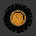 Car Tire With Black Tread And Orange Rim Detailed Close Up View