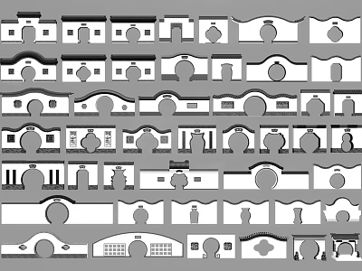Scenic Wall With Multiple Design Elements Including Arched Openings Circular Shapes And Linear Patterns 3d model