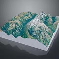 Detailed 3D Mountain Landscape Model With Green Slopes And Snowy Peaks