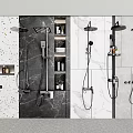 Various Shower Head Designs Including Wall Mounted and Handheld Options in Modern Bathroom Settings 3d model