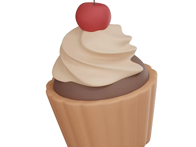 Delicious Cupcake With Swirled Cream Chocolate Layer And Cherry On Top Brown Wrapper 3d model
