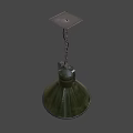 Green Metal Conical Pendant Light With Square Canopy And Chain Hanging