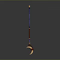 Ornate Polearm Weapon With Blue Red Shaft And Golden Decorative Head