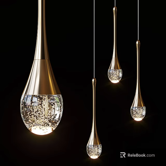 Illuminated Modern Pendant Lights With Golden Frame Transparent Glass And Crystal Accents 3d model 