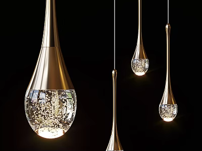 Illuminated Modern Pendant Lights With Golden Frame Transparent Glass And Crystal Accents 3d model