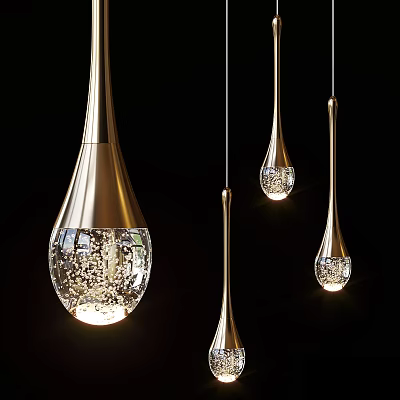 Illuminated Modern Pendant Lights With Golden Frame Transparent Glass And Crystal Accents 3d model