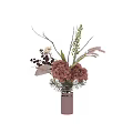 Metallic Vase With Pink Flowers White Small Blooms Green Foliage And Purple Spikes