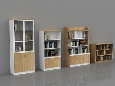 Modern Wooden Bookcases With Glass Doors Open Shelves And Storage Cabinets Different Designs 3d model