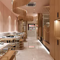 Modern Chinese Hotpot Restaurant Interior With Wooden Decor Green Plants And Warm Lighting