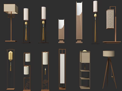 Modern Floor Lamps In Various Styles With Minimalist Design And Metal Frames 3d model