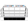 Modern Retail Display Shelf with Multiple Shelves Bottom Cabinets and Top Image Signage